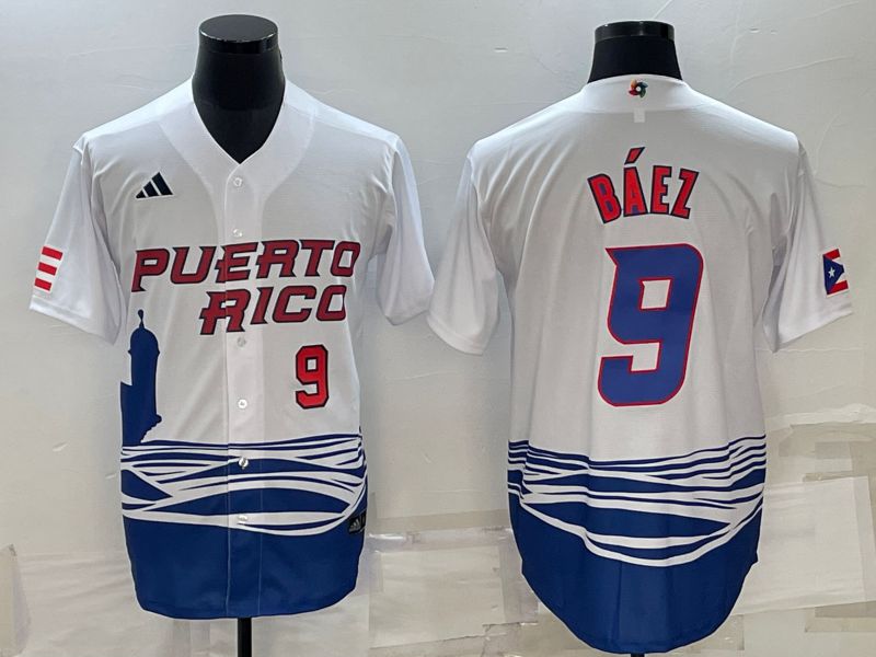 Men 2023 World Cub #9 Baez White MLB Jersey4->more jerseys->MLB Jersey